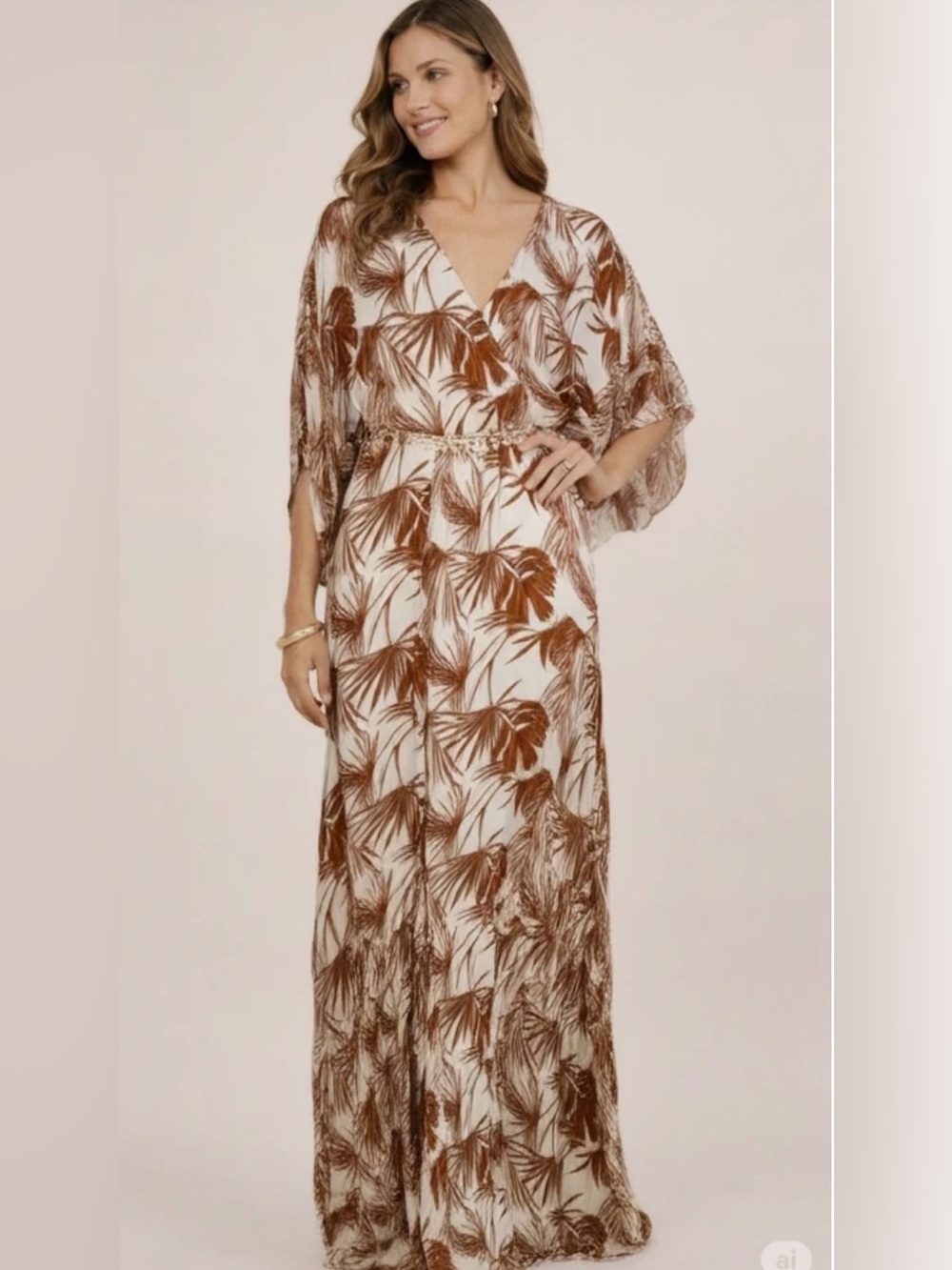 NWT! Baltic Born Cream Summer Maxi Dress with Brown Palm Print